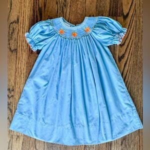 Petit Bébé Blue and White Gingham Smocked Pumpkin Bishop Dress, Size 24M
